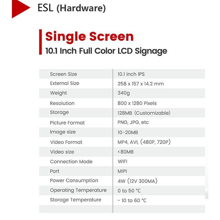 Single Screen10.1 Inch Full Color LcD Signage